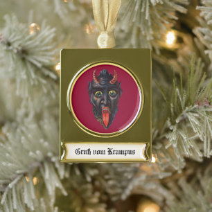 Krampus-Banner-Weihnachtsbaumanhänger Banner-Ornament Gold
