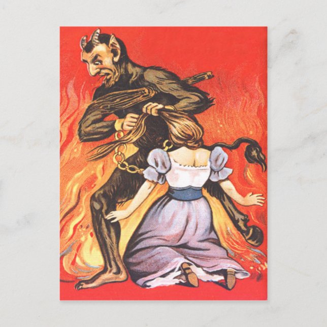 Krampus bestraft Frau Postkarte (Vorderseite)