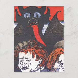 Krampus bestraft Kinder Postkarte