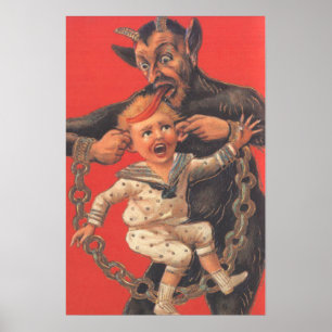 Krampus bestraft kleinen Jungen Ohr Poster