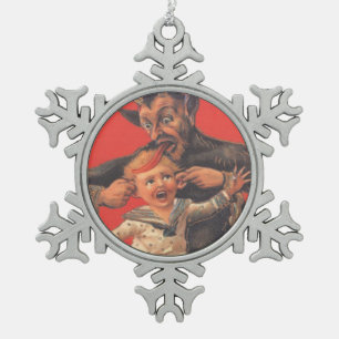 Krampus bestraft kleinen Jungen Schneeflocken Zinn-Ornament