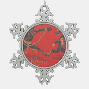 Krampus Chasing Boy Schneeflocken Zinn-Ornament