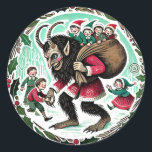 Krampus Christmas Runder Aufkleber<br><div class="desc">"Krampusweihnachtsfest" ist zu einer humorvollen und freudlosen Drehung bei den traditionellen Feierlichkeiten geworden. Diese dunklere Seite der Saison umarmt die Folklore von Krampus, einem mythischen Wesen aus den Alpentraditionen, das sich mit den üblichen fröhlichen Urlaubsszenarien abhebt. Krampus Weihnachten Spaß bringt Weihnachten und Weihnachten spielerisch in den Vordergrund und verleiht den...</div>