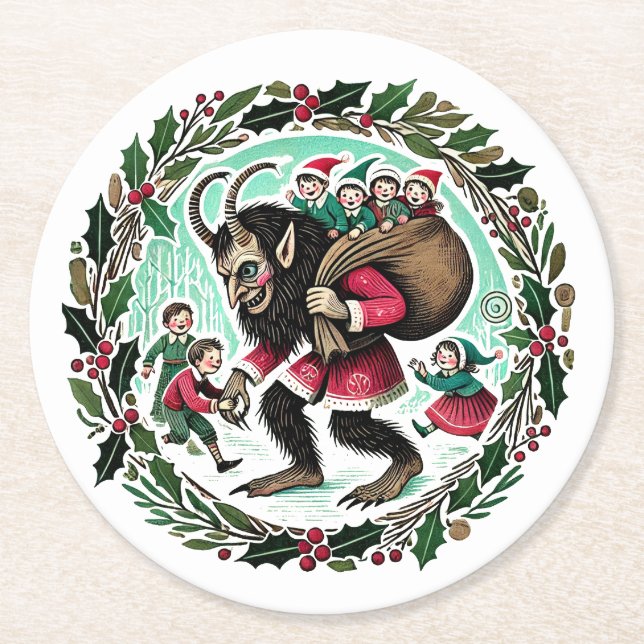 Krampus Christmas Runder Pappuntersetzer (Vorderseite)