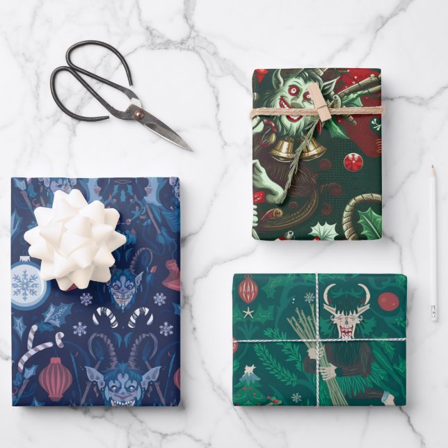 Krampus Collection Wrapping Paper | Dark Holiday Geschenkpapier Set (Vorderseite)