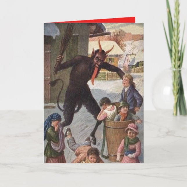 Krampus, das Entführungs-Kinderwinter bestraft Feiertagskarte (Vorderseite)