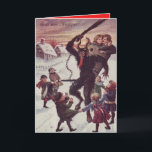 Krampus, das Kinderschnee bestraft Feiertagskarte<br><div class="desc">Vintager Krampus Weihnachtsdruck</div>