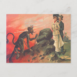 Krampus, der ein romantisches Paar verfolgt Postkarte