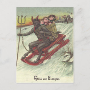 Krampus entführt Kinder auf Schlitten Postkarte