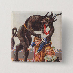 Krampus entführt Kinder Button