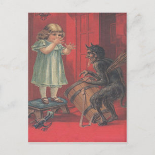 Krampus entführt Mädchen Spielzeug Postkarte