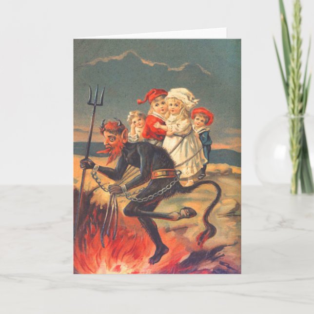 Krampus Entführungs-Kinder Feiertagskarte (Vorderseite)