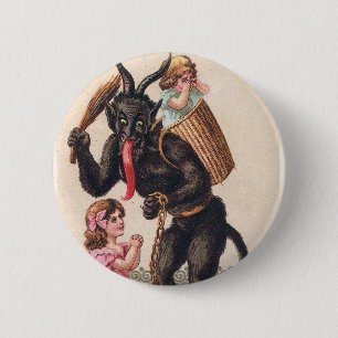 Krampus erschreckt Mädchen Vintage-Feiertag Weihna Button