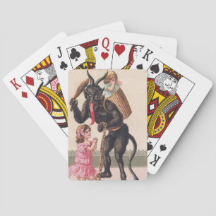 Krampus erschreckt Mädchen Vintage-Feiertag Weihna Spielkarten