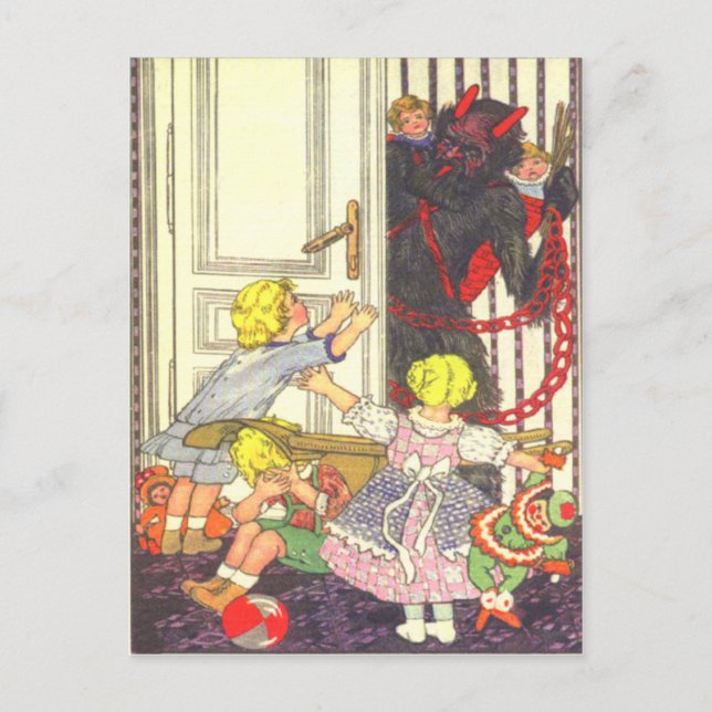 Krampus Kidnapping Bad Children Postkarte (Vorderseite)