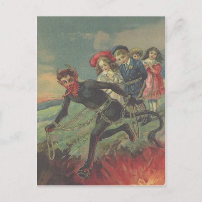 Krampus Kidnapping Children Postkarte (Vorderseite)