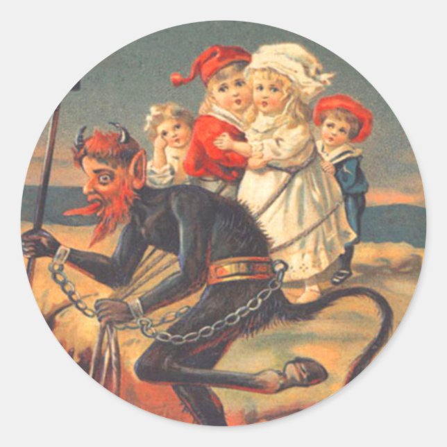 Krampus Kidnapping Children Runder Aufkleber (Vorderseite)
