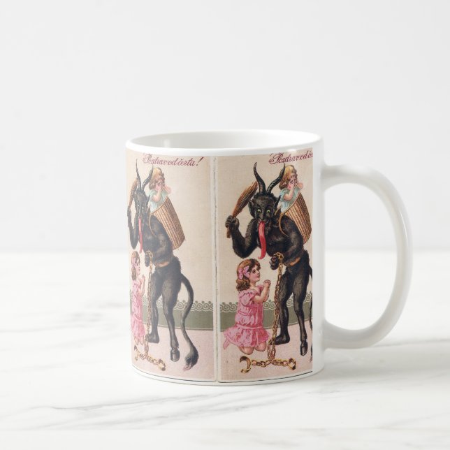 Krampus Kidnaps Girls Vintag Weihnachten Kaffeetasse (Rechts)