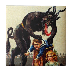 Krampus-Kinder im Korb Vintage-Feiertag Weihnachte Fliese