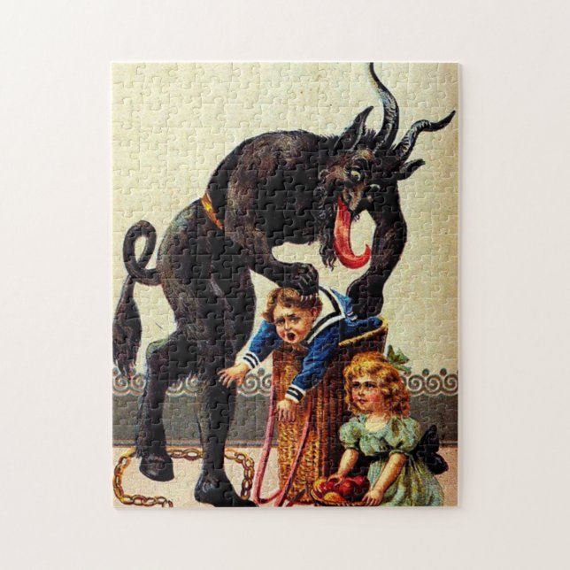 Krampus Kinder in Basket Urlaub Weihnachtspuzzle (Vertikal)