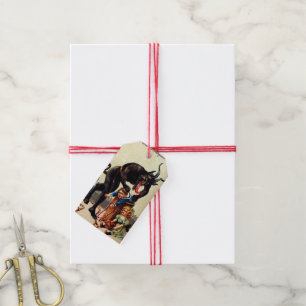 Krampus Kinder in Korb-Vintagem Geschenkanhänger