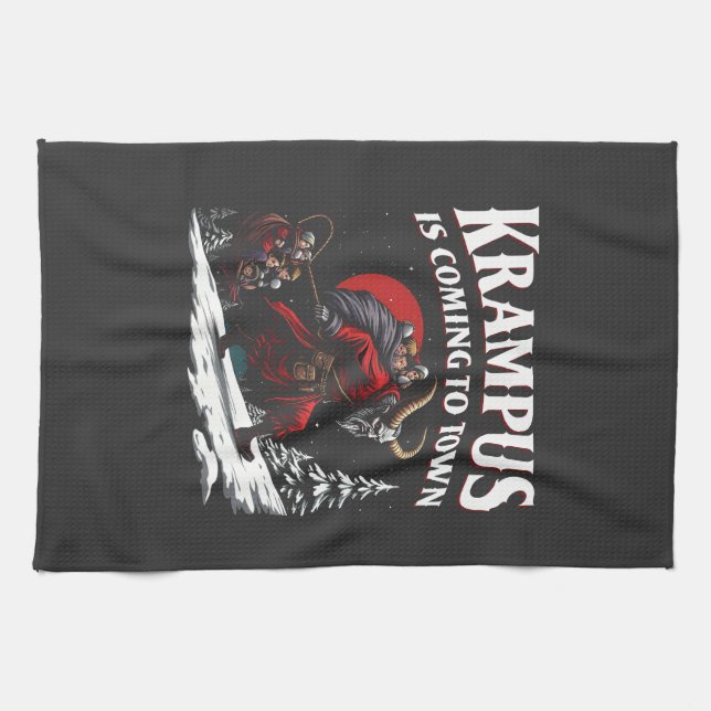 Krampus kommt nach Town Krampus Weihnachten Geschirrtuch (Horizontal)