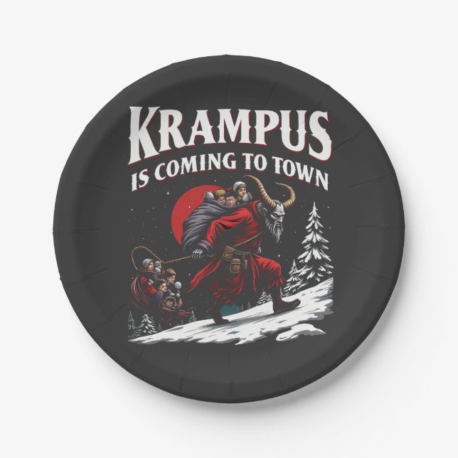 Krampus kommt nach Town Krampus Weihnachten Pappteller (Vorderseite)