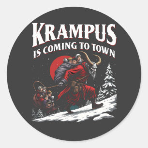 Krampus kommt nach Town Krampus Weihnachten Runder Aufkleber