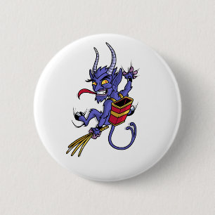 Krampus kommt Weihnachts-Cartoon-Charakter-Illustr Button