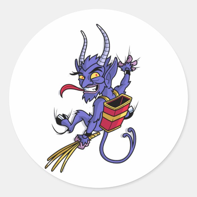 Krampus kommt Weihnachtscartoon Figur illu Runder Aufkleber (Vorderseite)