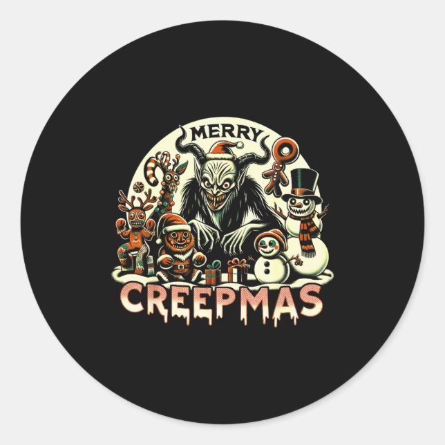 Krampus Merry Creepmas Christmas 30’s Retro Cartoo Runder Aufkleber (Vorderseite)