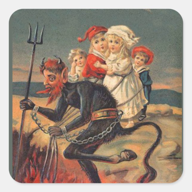 Krampus mit einer Last von Kindern Weihnachtsaufkl Quadratischer Aufkleber (Vorderseite)
