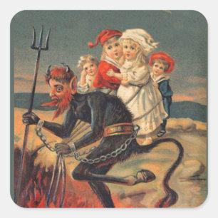 Krampus mit einer Last von Kindern Weihnachtsaufkl Quadratischer Aufkleber