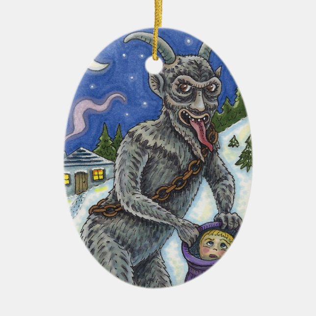 KRAMPUS & NAUGHTY KINDER, BEÄNGSTIGENDE CHRISTMAS  KERAMIK ORNAMENT (Vorne)