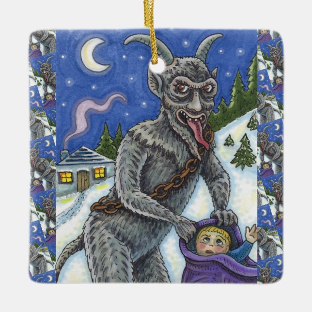KRAMPUS & NAUGHTY KINDER, BEÄNGSTIGENDE CHRISTMAS  KERAMIKORNAMENT (Vorderseite)