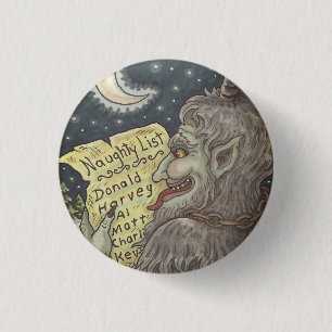 KRAMPUS NAUGHTY LIST CHRISTMAS BUTTON Round