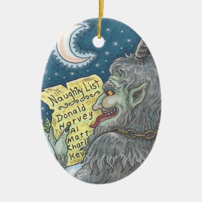 KRAMPUS NAUGHTY LIST Weihnachtsschmuck Oval (Vorne)