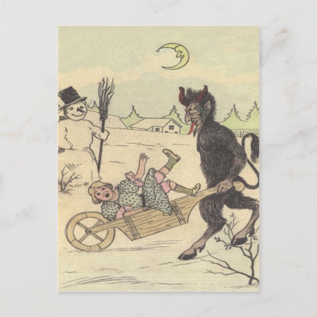 Krampus nimmt schlechtes Kind weg Postkarte (Vorderseite)