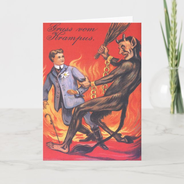 Krampus Punishing Adult Feiertagskarte (Vorderseite)