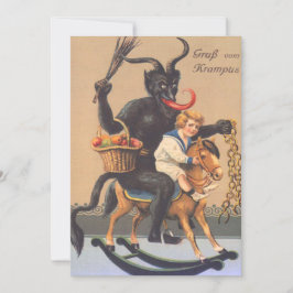 Krampus Reiten Hobbypferd mit Junge