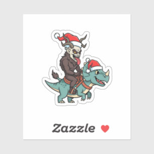 Krampus reitet auf einem Dinosaurier-Santa-Weihnac Aufkleber