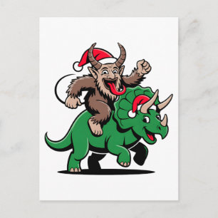 Krampus reitet auf einem Dinosaurier-Santa-Weihnac Einladungspostkarte
