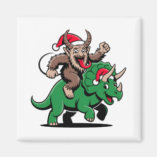 Krampus reitet auf einem Dinosaurier-Santa-Weihnac Magnet