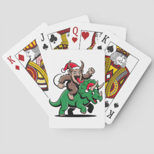 Krampus reitet auf einem Dinosaurier-Santa-Weihnac Spielkarten