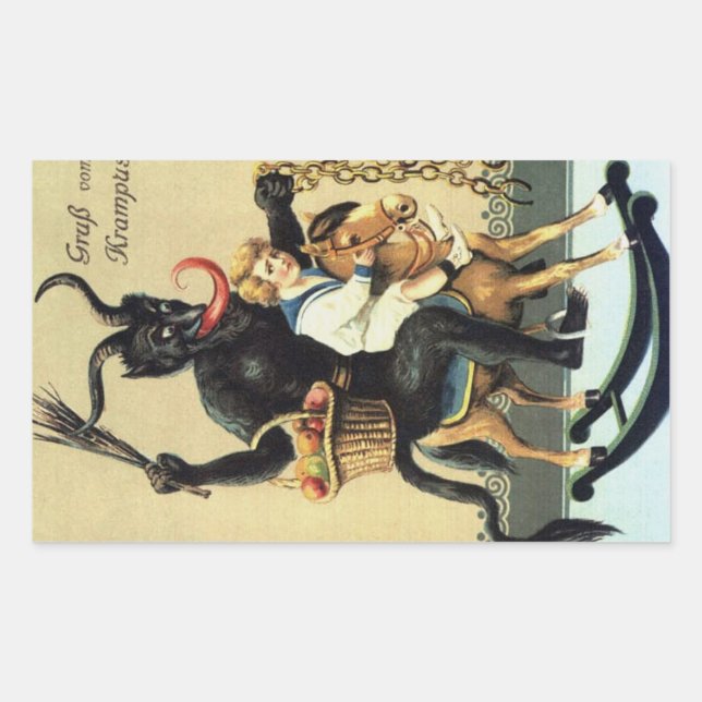 Krampus Rocking Horse Weihnachtsaufkleber Rechteckiger Aufkleber (Vorderseite)