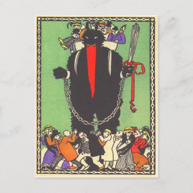 Krampus sammelt die schlechten Menschen Postkarte (Vorderseite)