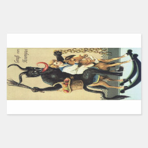 Krampus Schaukelpferd-Weihnachtssticker Rechteckiger Aufkleber