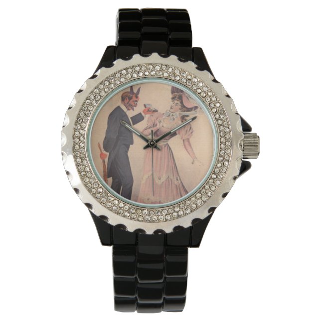 Krampus schlägt Frauen vor Armbanduhr (Vorderseite)