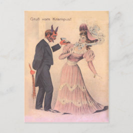 Krampus schlägt Frauen vor Postkarte