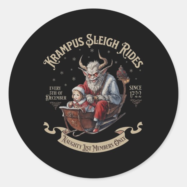 Krampus Sleigh Rides Runder Aufkleber (Vorderseite)